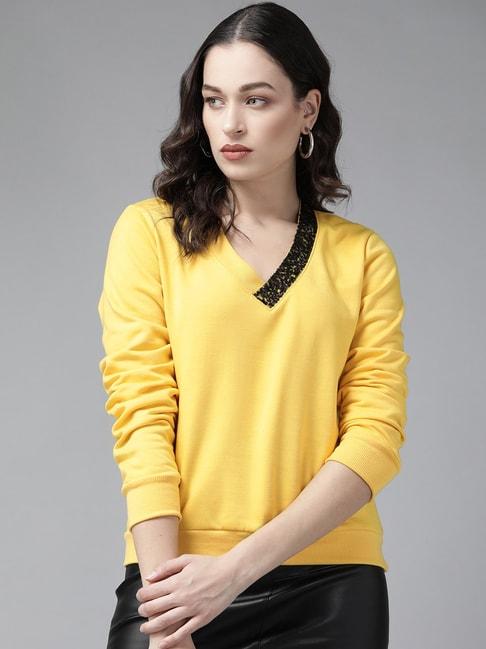 kassually yellow cotton embellished sweatshirt