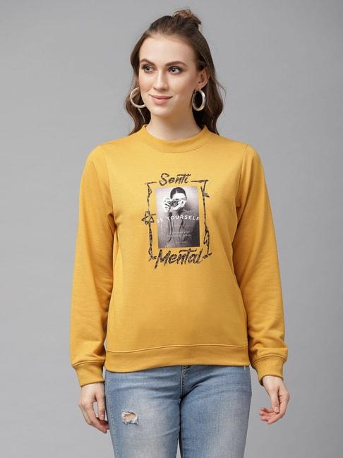 kassually yellow cotton graphic print sweatshirt