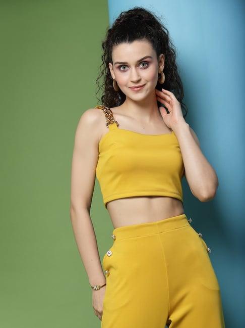 kassually yellow relaxed fit crop top