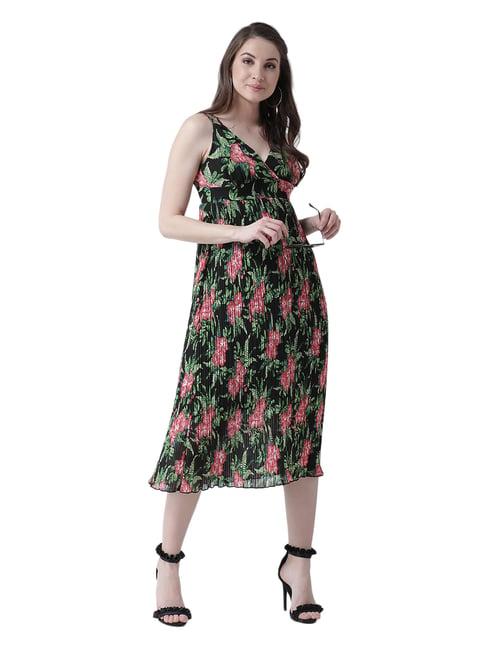 kassually black & green floral print midi dress