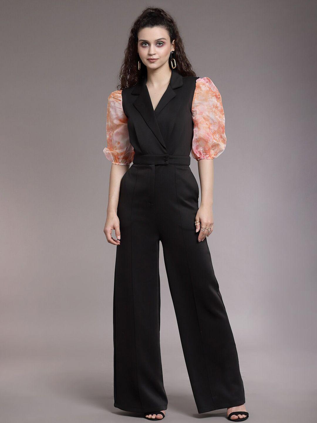 kassually black & orange solid basic jumpsuit