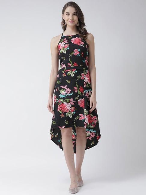 kassually black & pink floral print high-low dress