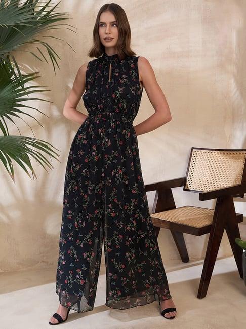 kassually black & red floral print jumpsuit