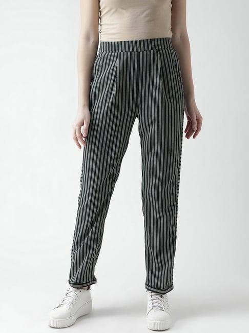 kassually black & white striped regular fit mid rise trousers