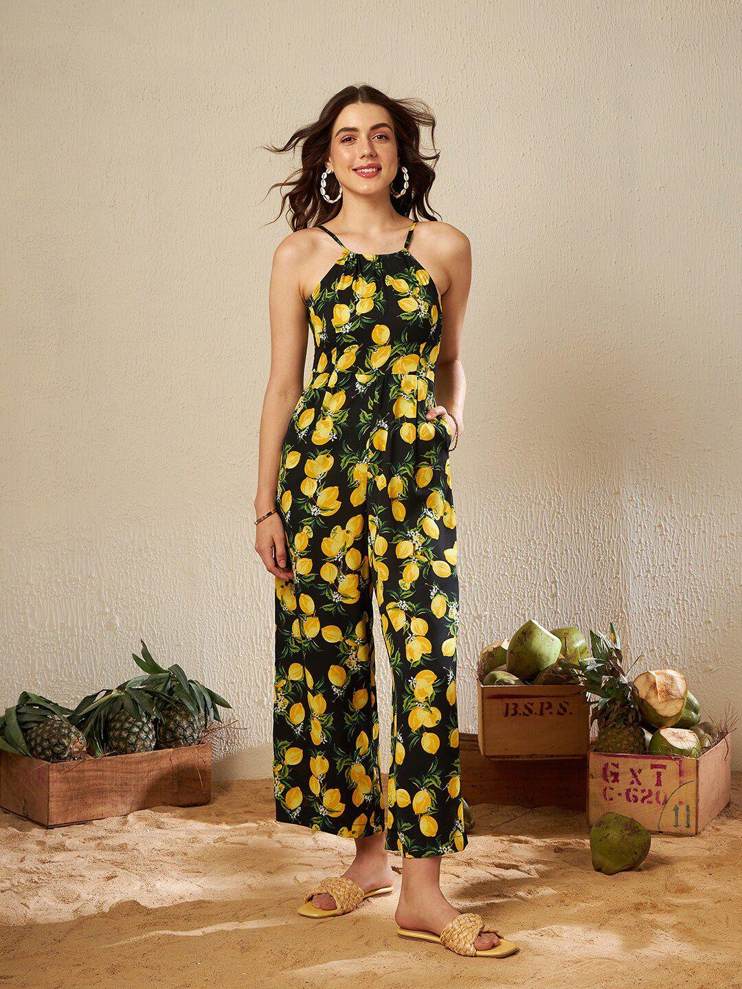 kassually black & yellow printed basic jumpsuit