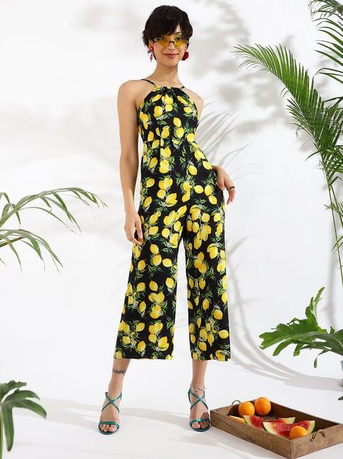 kassually black & yellow printed jumpsuit