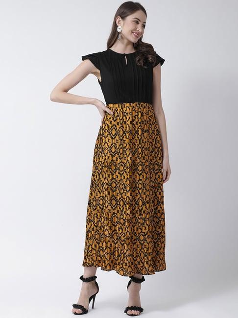 kassually black & yellow printed maxi dress