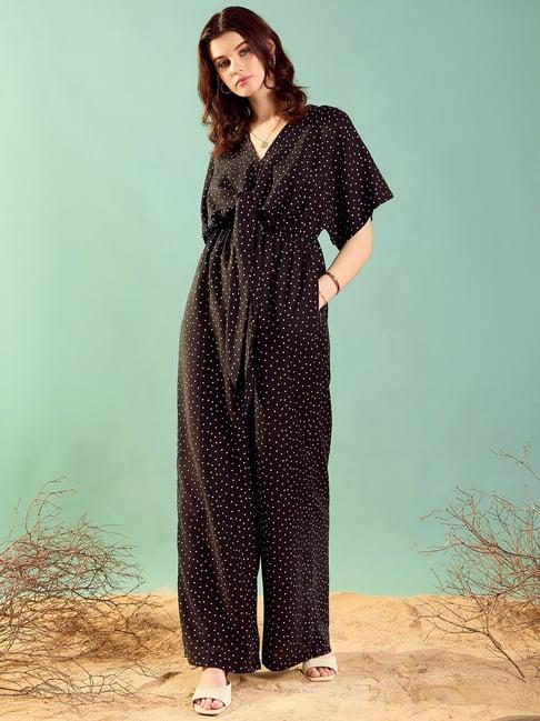 kassually black cotton printed jumpsuit