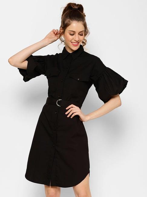 kassually black cotton regular fit shirt dress