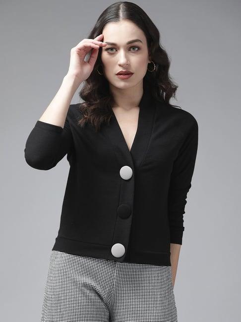 kassually black cotton relaxed fit cardigan