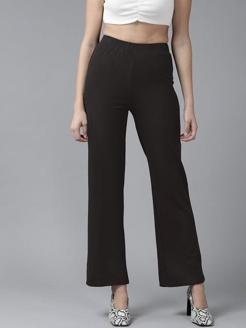 kassually black cotton relaxed fit mid rise trousers