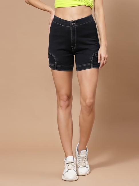 kassually black cotton relaxed fit shorts