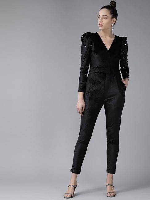 kassually black embellished jumpsuit