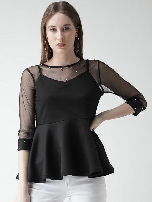 kassually black embellished peplum top