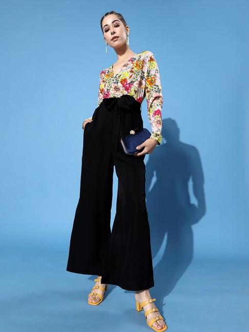 kassually black floral print basic jumpsuit