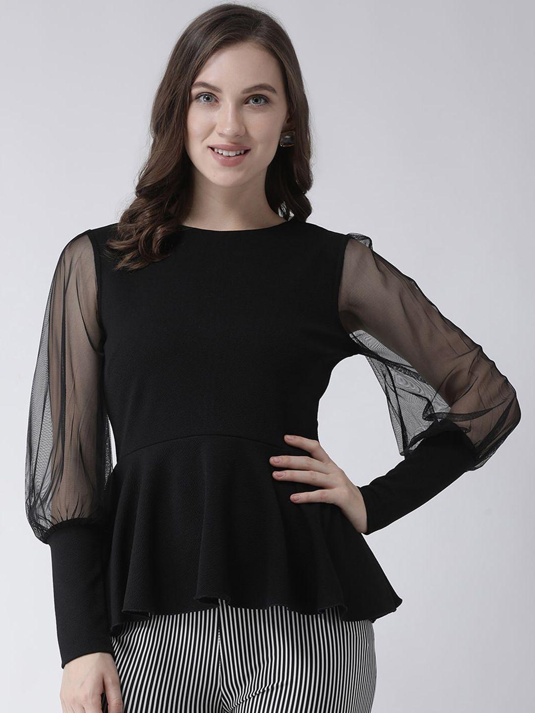 kassually black peplum top with mesh sleeves