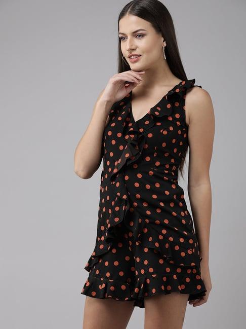 kassually black polka dot playsuit