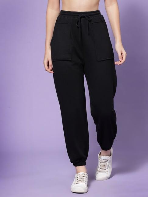 kassually black regular fit mid rise joggers