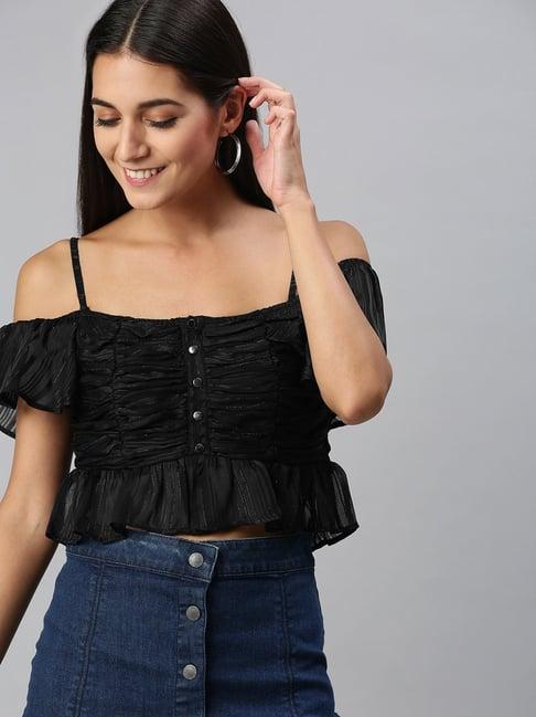 kassually black relaxed fit crop top