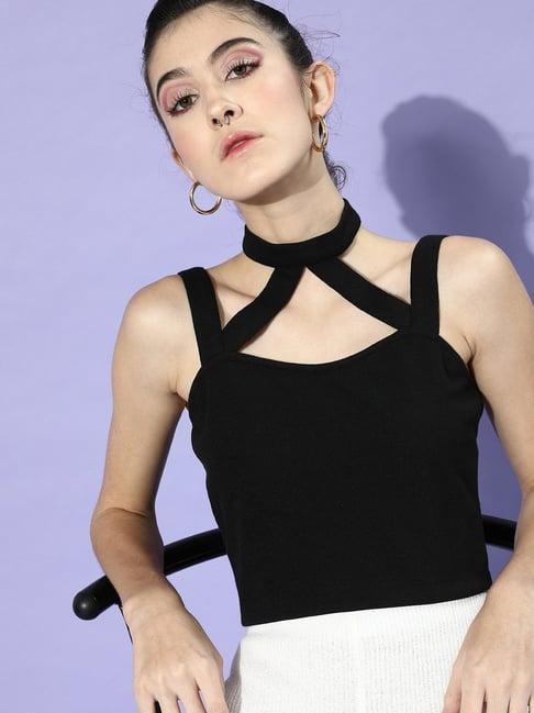kassually black relaxed fit crop top