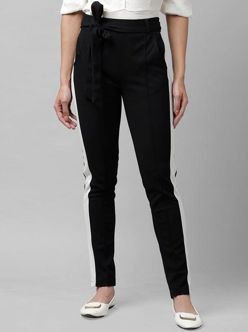 kassually black relaxed fit mid rise trousers