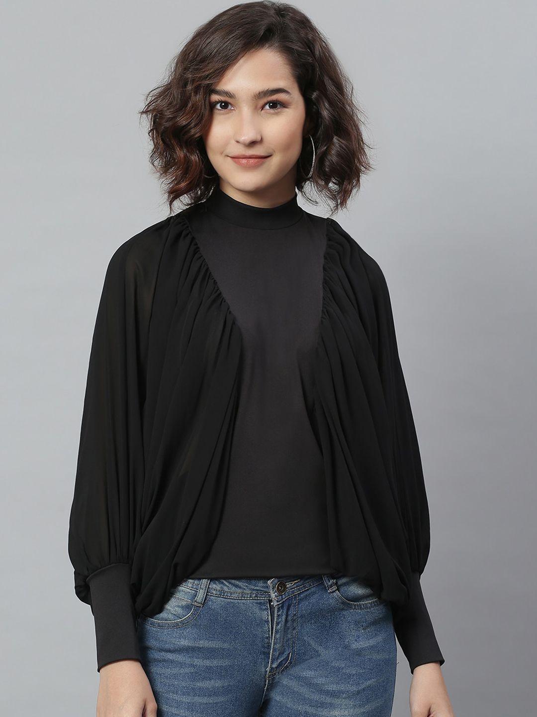 kassually black solid  regular batwing sleeves top