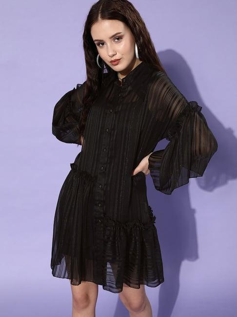 kassually black striped shirt dress with inner