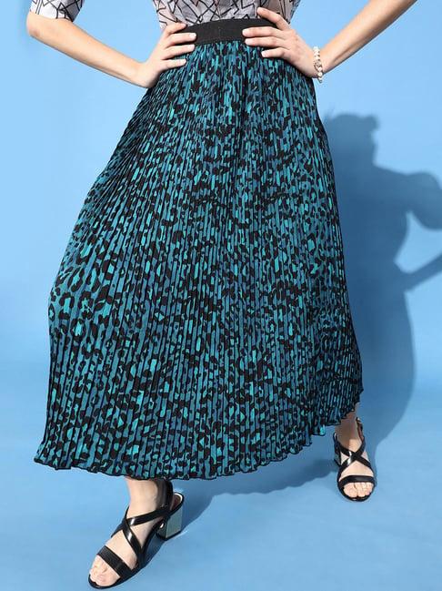 kassually blue & black printed skirt