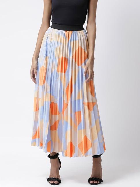 kassually blue & orange printed maxi skirt