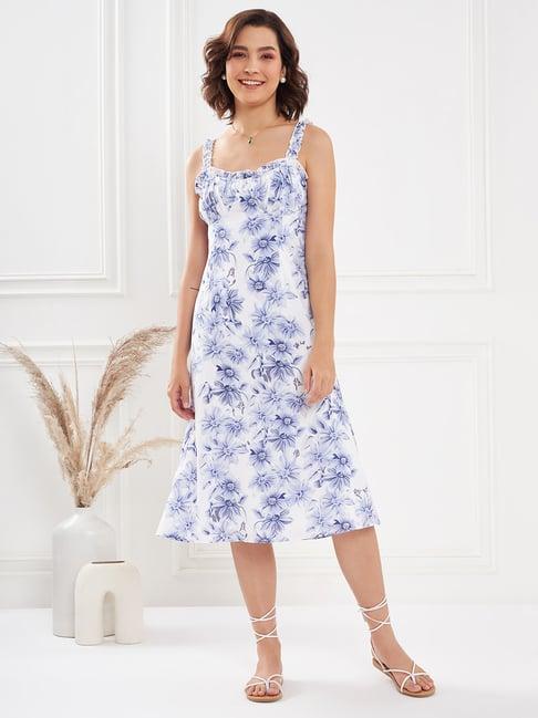 kassually blue & white floral print midi dress