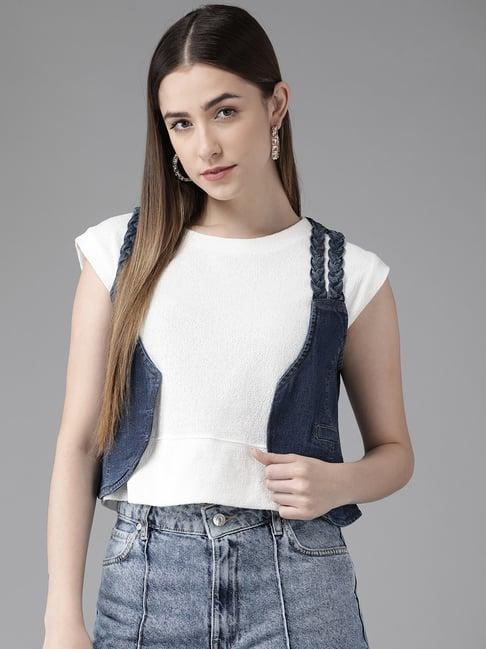 kassually blue cotton crop shrug