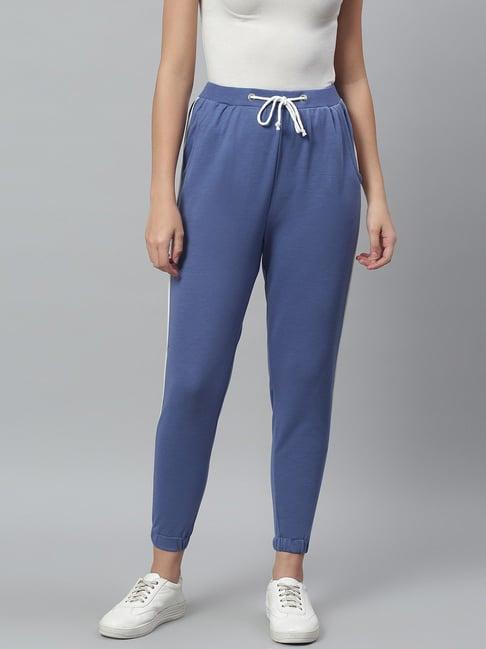 kassually blue cotton relaxed fit mid rise joggers