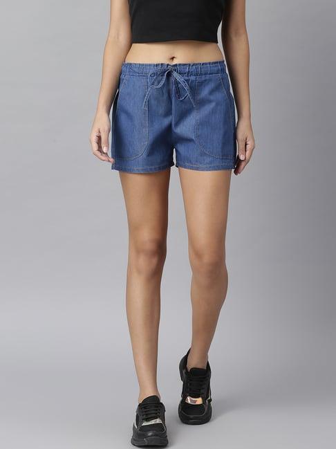 kassually blue cotton relaxed fit shorts