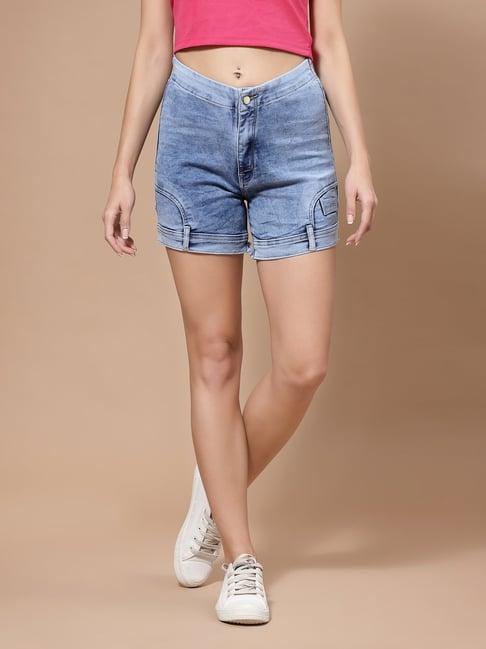 kassually blue cotton relaxed fit shorts