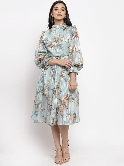 kassually blue floral print midi dress