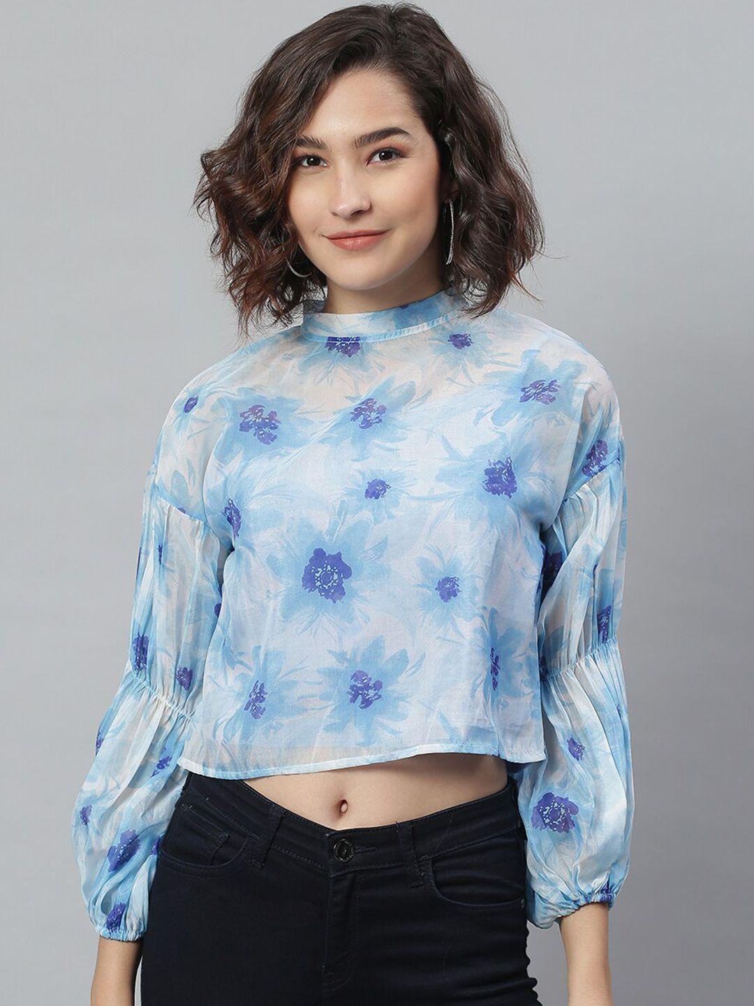 kassually blue floral regular crop top