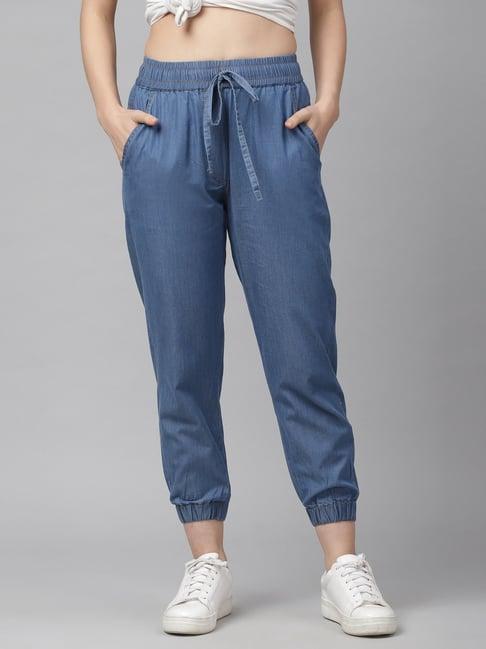 kassually blue relaxed fit mid rise joggers