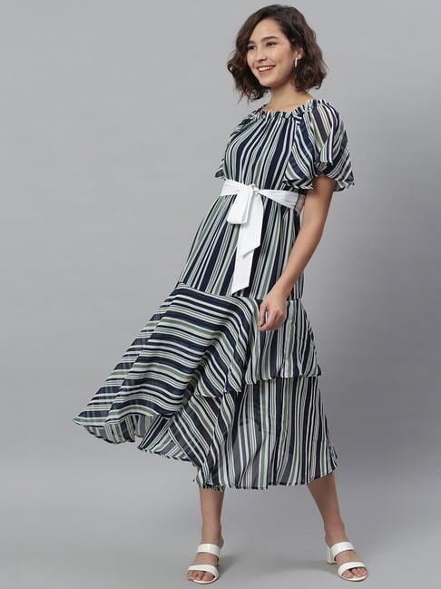 kassually blue striped midi dress