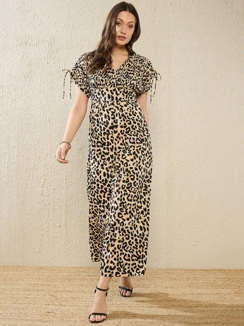 kassually brown & black animal print jumpsuit