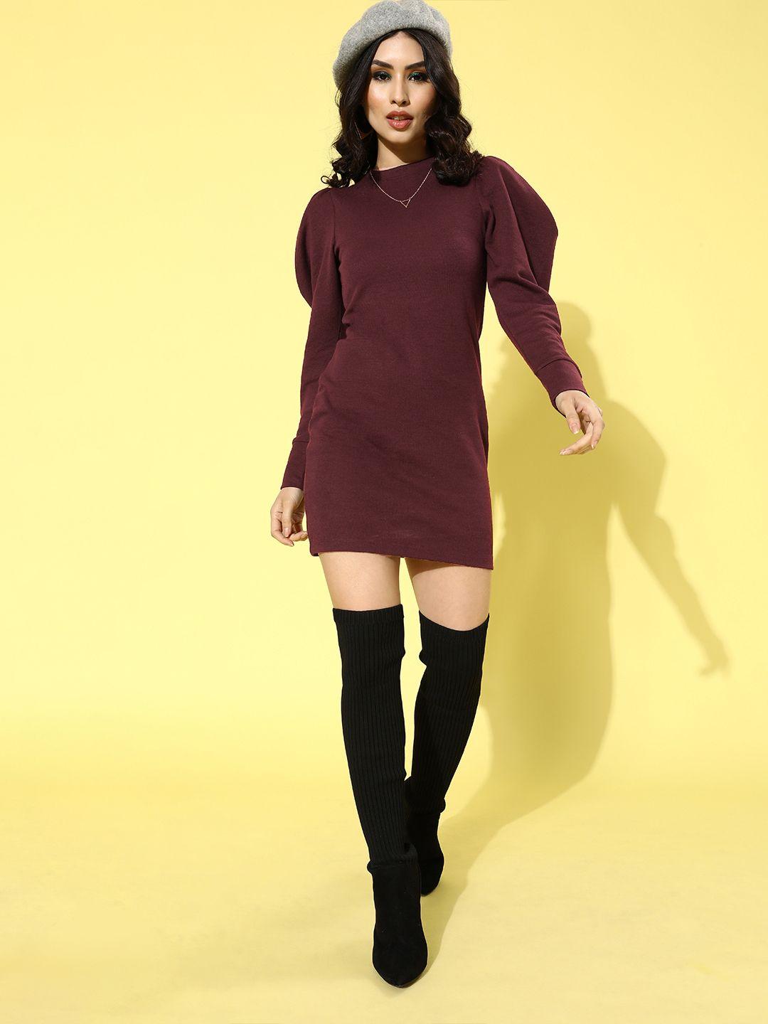 kassually burgundy solid knitted dress