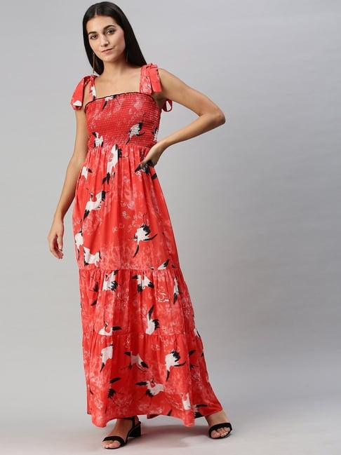 kassually coral printed maxi dress