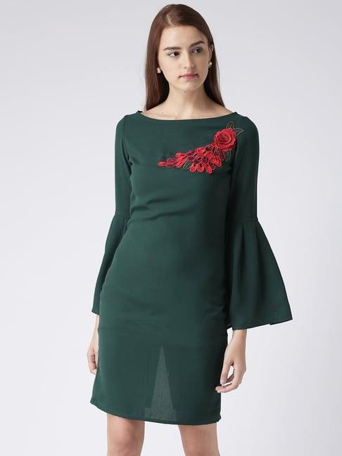 kassually dark green floral print a line dress