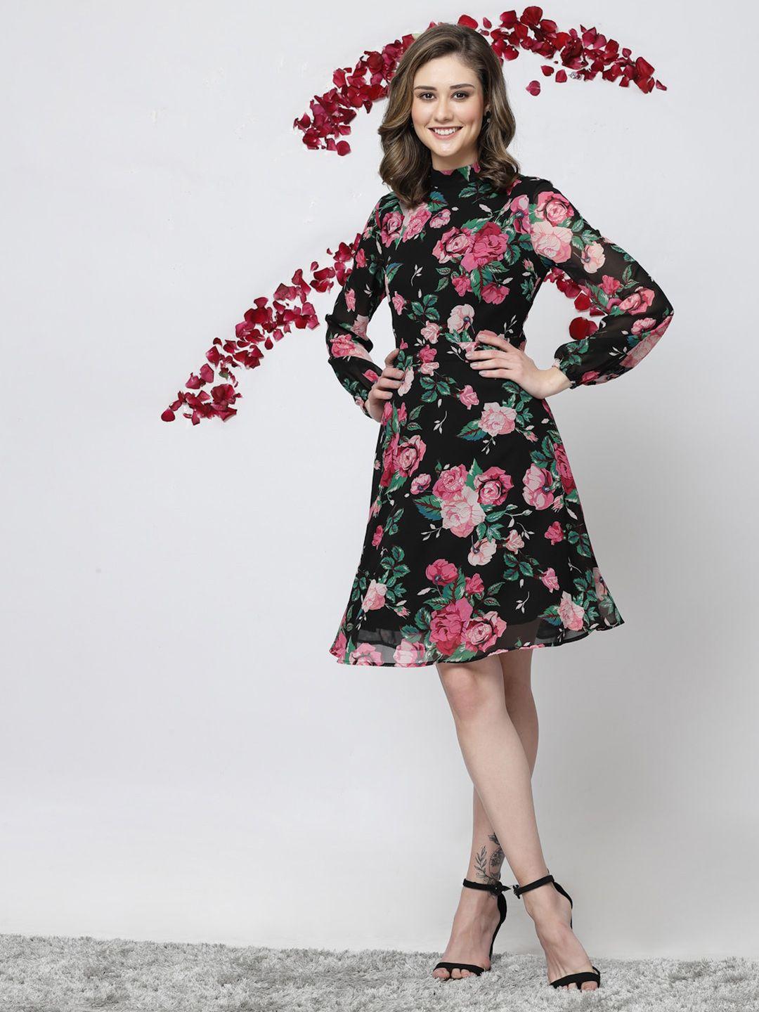 kassually floral printed back knot fit and flare dress