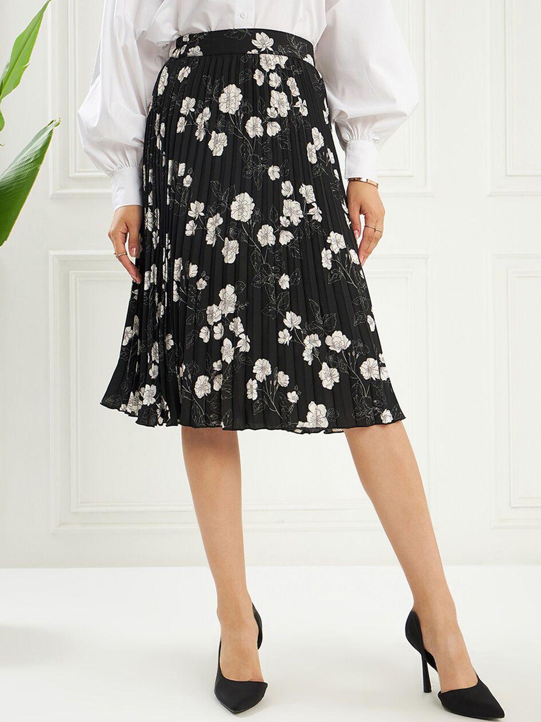 kassually floral printed pleated a-line skirt