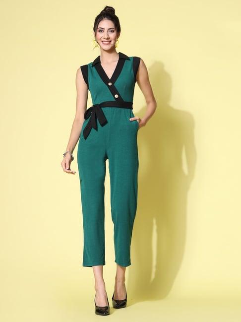 kassually green & black cotton midi jumpsuit