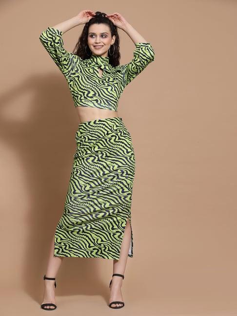 kassually green & black printed co-ord set