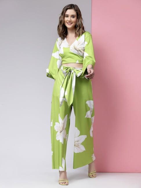 kassually green & white floral print co-ord set