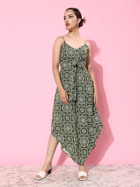 kassually green & white printed jumpsuit