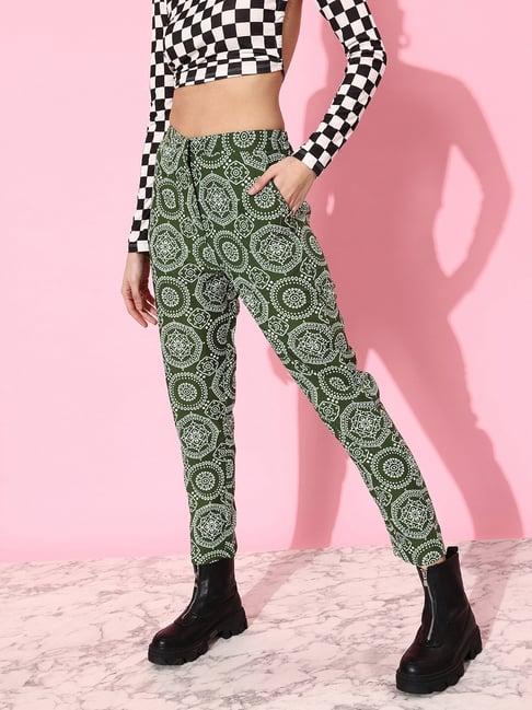 kassually green & white printed trousers