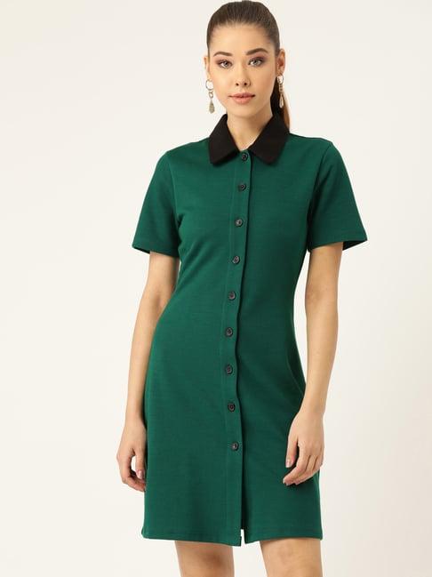 kassually green cotton relaxed fit shirt dress